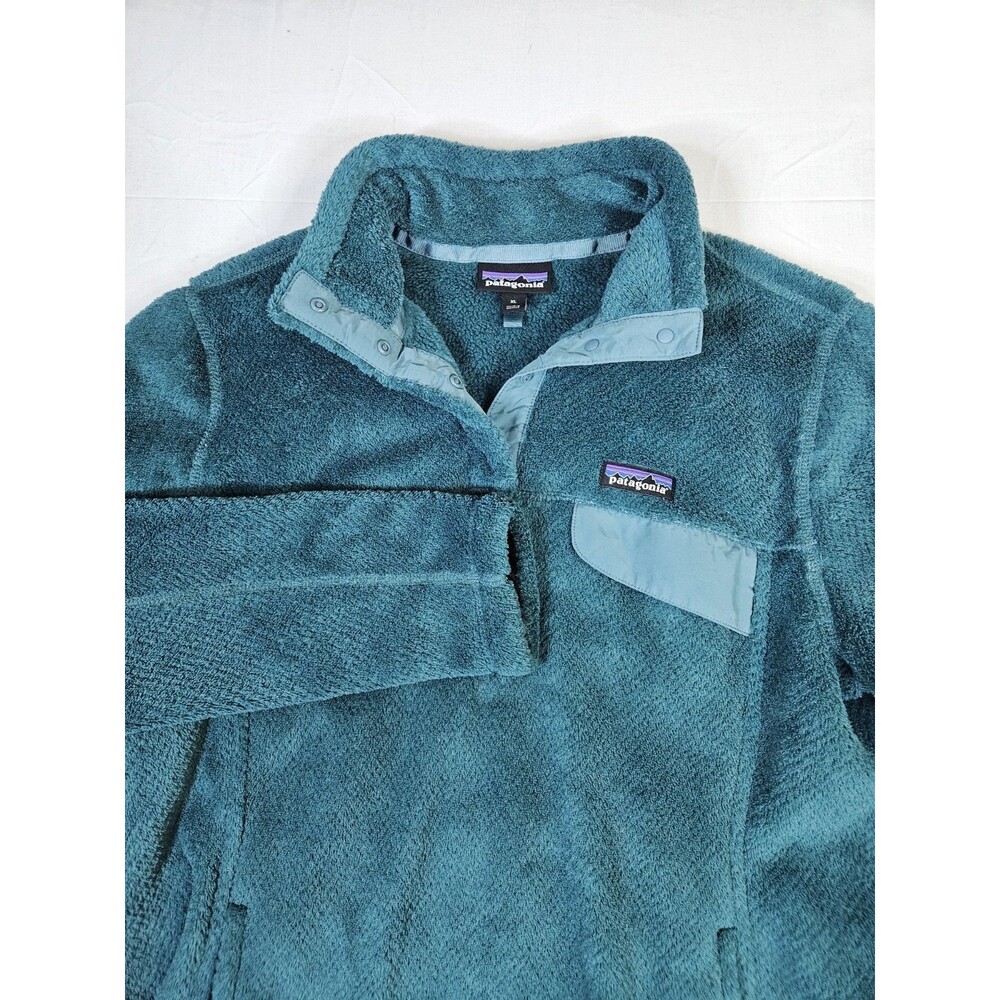 Patagonia Pullover Women's Sz XL Green Teal Re-Tool Snap-T Fleece Pockets 25443
